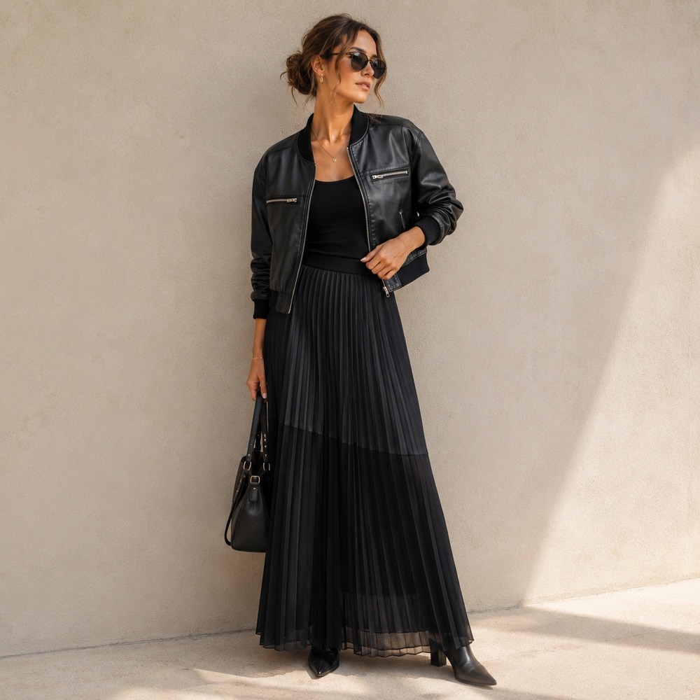 BCBGMAXAZRIA Tisa Pleated Maxi Skirt Tall Small Black Accordion Dark Academia